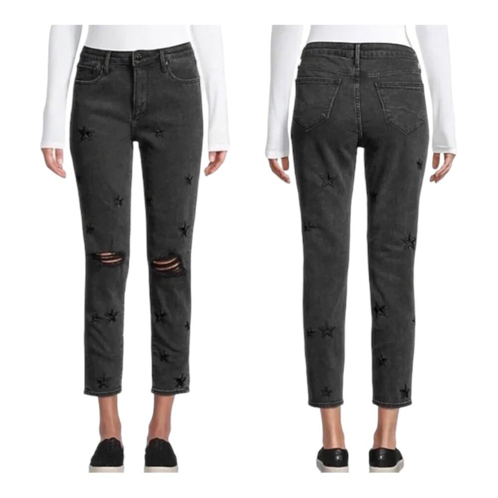 Driftwood Black Gizelle Star-Embroidered Distressed Cropped Jeans 29